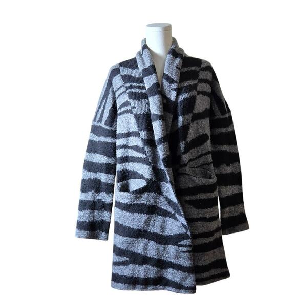 RD Style Brand  Size XS Women's Cardigan Fleece Long Gray Black Zebra Stripe - Picture 2 of 8